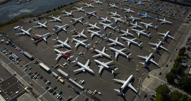 Boeing 737 Max airplanes parked near Boeing Field in Seattle, Washington. 